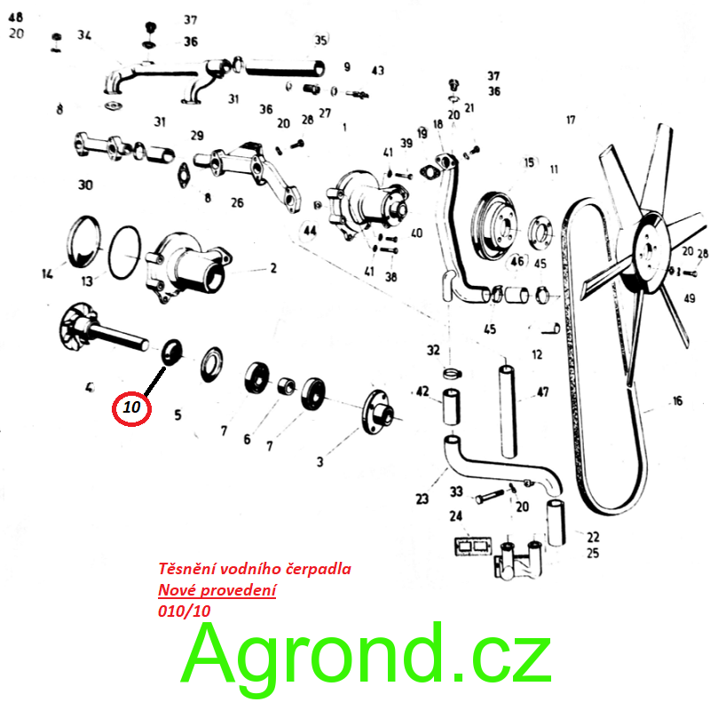 Těsnění vodního čerpadla nové provedení 2301/10 1215171685 (Fortschritt ZT 320, ZT 323, ZT 325)