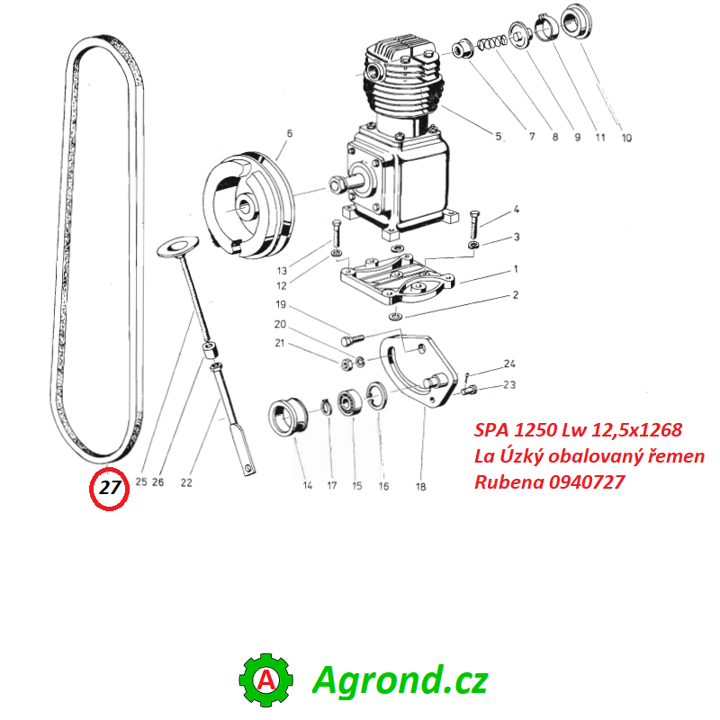 SPA 1250 Lw 12,5x1268 La Úzký obalovaný řemen Rubena 0940727 2900/27 Fortschritt ZT 320, ZT 323, ZT 325