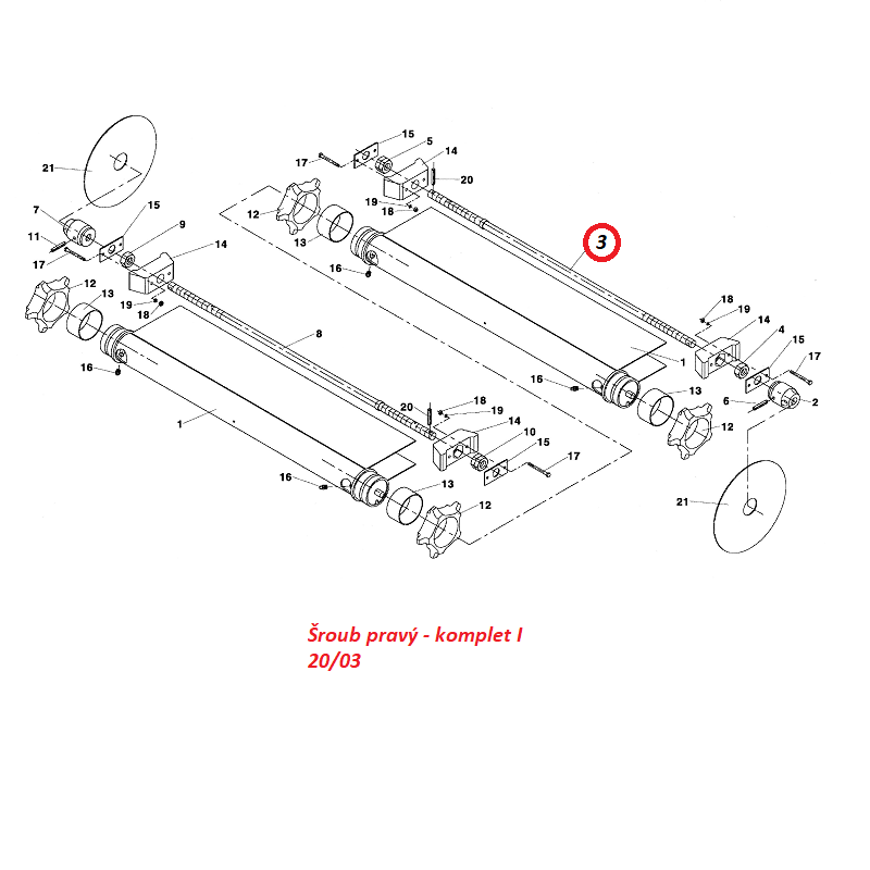 Šroub pravý - komplet I 20/03 94300231 RA-80,RA-100