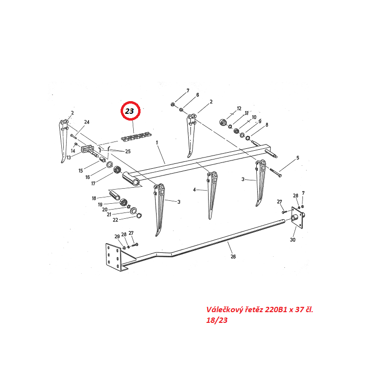 Válečkový řetěz 220B1 x 37 čl. 18/23 4330255711 Fortschritt K 453