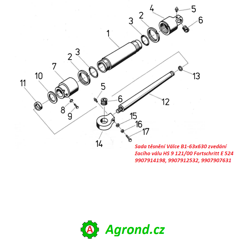 Sada těsnění Válce B1-63x630 zvedání žacího válu HS 9 121/00 9907914198 Fortschritt E 524