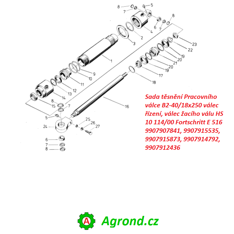 Sada těsnění Pracovního válce B2-40/18x250 válec řízení, válec žacího válu HS 10 114/00 9907907841 Fortschritt E 516