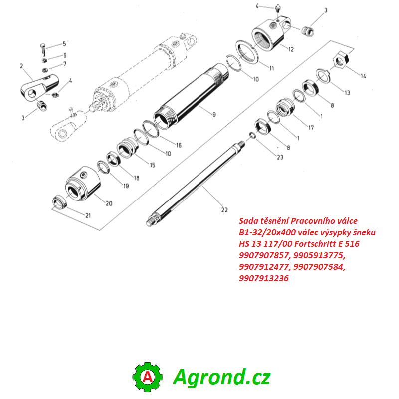 Sada těsnění Pracovního válce B1-32/20x400 válec výsypky šneku HS 13 117/00 9907907857 Fortschritt E 516