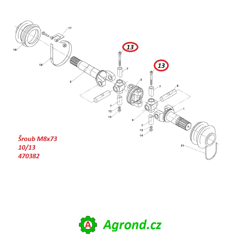 Šroub M10x75 10/13 470382 Malotraktor MT8-050.11