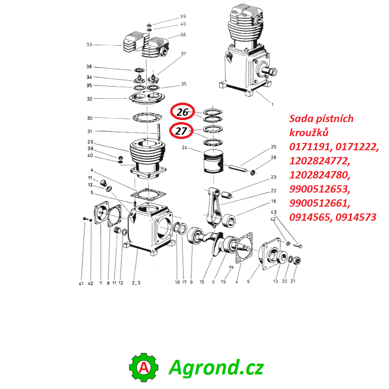 Sada pístních kroužků kompresoru 70,0 mm 0038/16 0171191 IFA W50