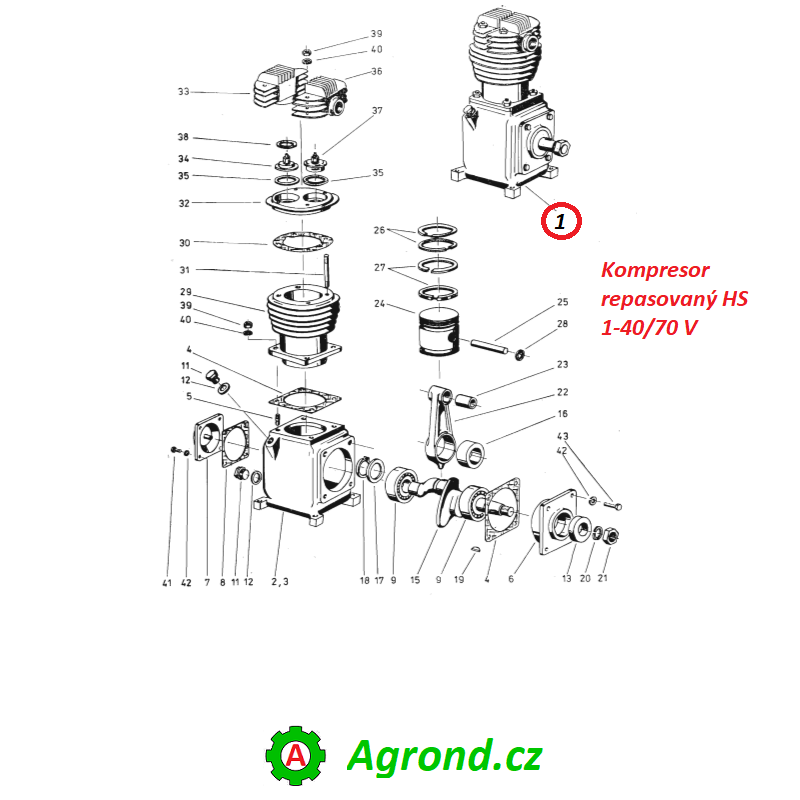 Kompresor repasovaný HS 1-40/70 V 0170012 2901/01 Fortschritt ZT 300, ZT 303, ZT 304