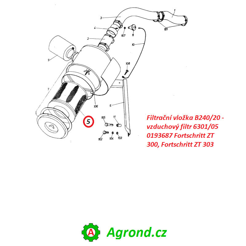 Filtrační vložka B240/20 - vzduchový filtr 6301/05 0193687 Fortschritt ZT 300, Fortschritt ZT 303