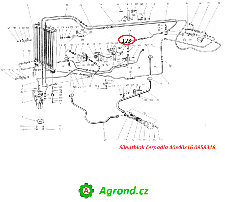 Silentblok čerpadla 40x40x16 8646/123 0958318 Fortschritt ZT 300, ZT 303
