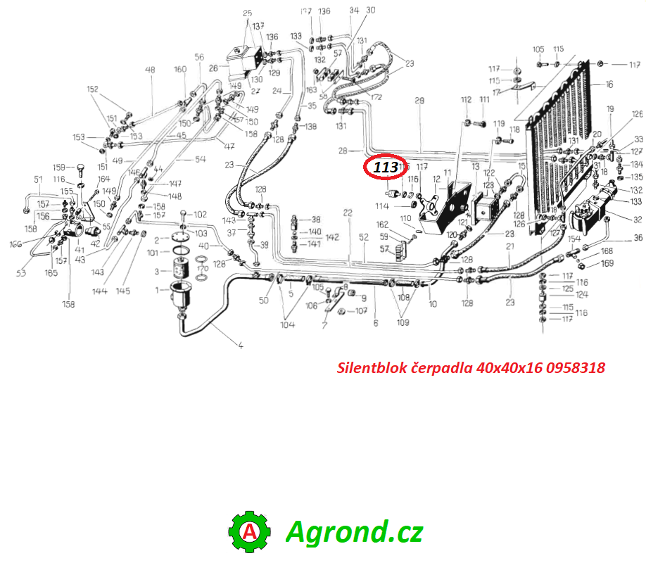 Silentblok čerpadla 40x40x16 8610/113 0958318 Fortschritt ZT 320, ZT 323