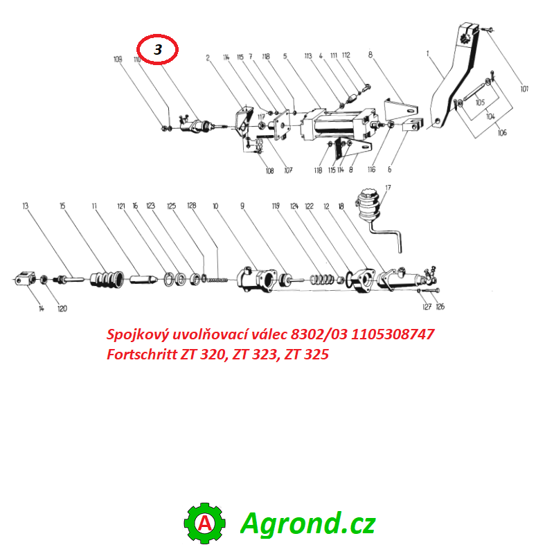 Spojkový uvolňovací válec 8302/03 1105308747 Fortschritt ZT 320, ZT 323, ZT 325
