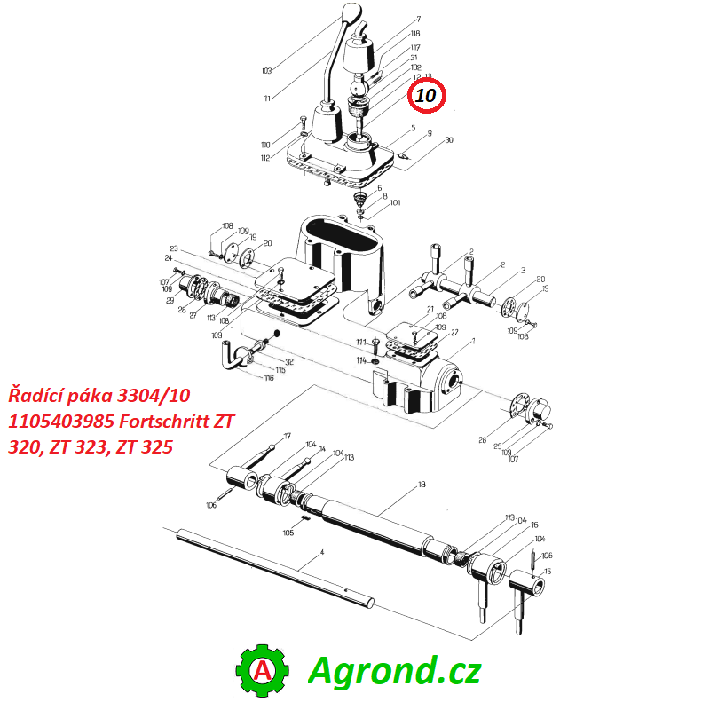 Řadící páka 3304/10 1105403985 Fortschritt ZT 320, ZT 323, ZT 325