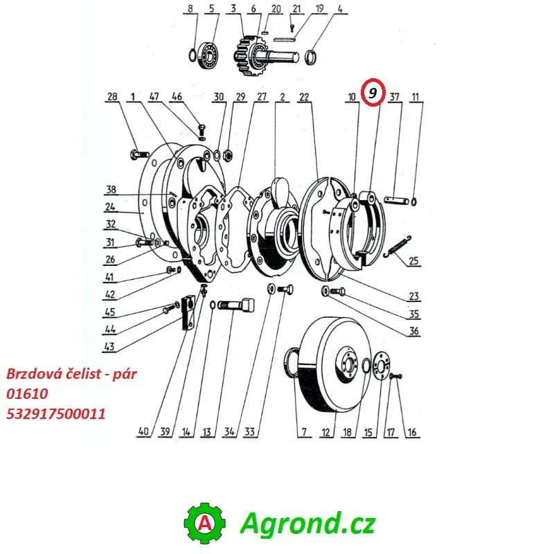 Brzdová čelist - pár 10/09 532917500011 Malotraktor MT8-132.2