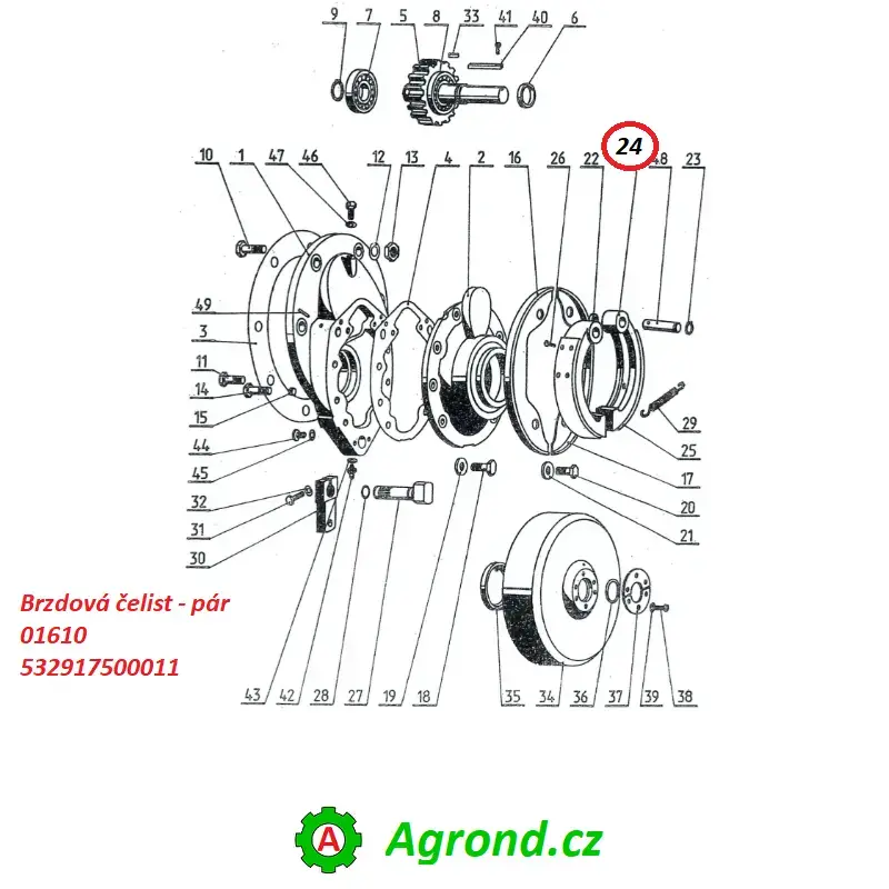 Brzdová čelist - pár 15/24 532917500011 Malotraktor MT8-132.2